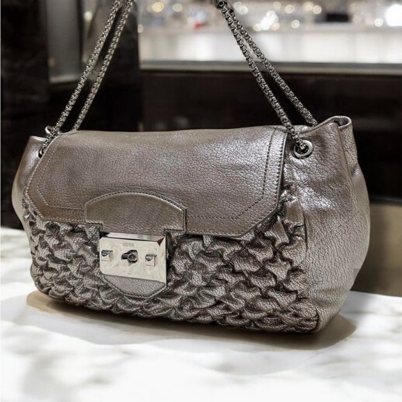Luxury✨Alexander McQueen Chain Handbag One Shoulder Leather RARE Metallic Beauty